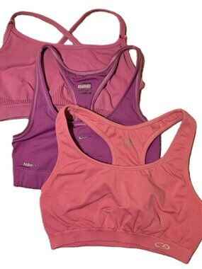 Set of 3 FABLETICS, NIKE, CHAMPION, Pink/Purple Sports Bras Unpadded, Women's M